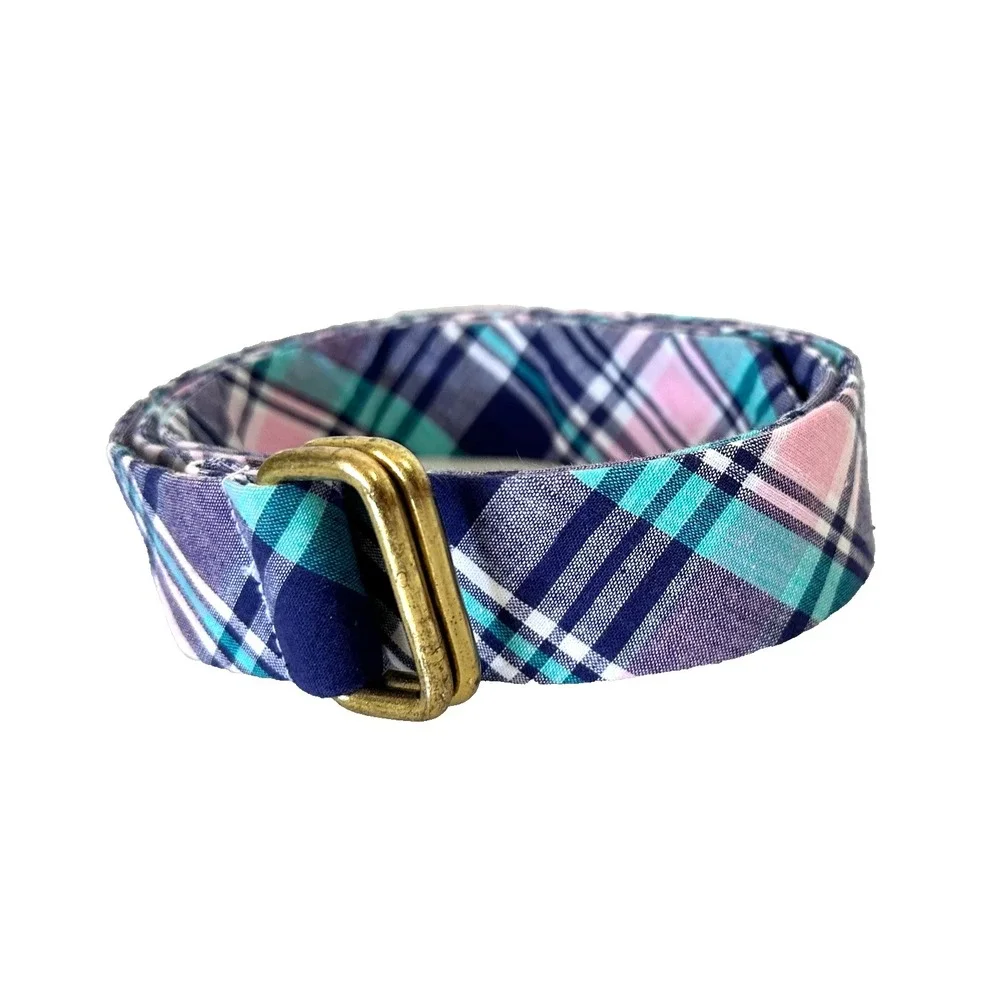 Sid Mashburn Plaid D Ring Belt Mens Medium Pastels Green Pink Purple Blue Brass